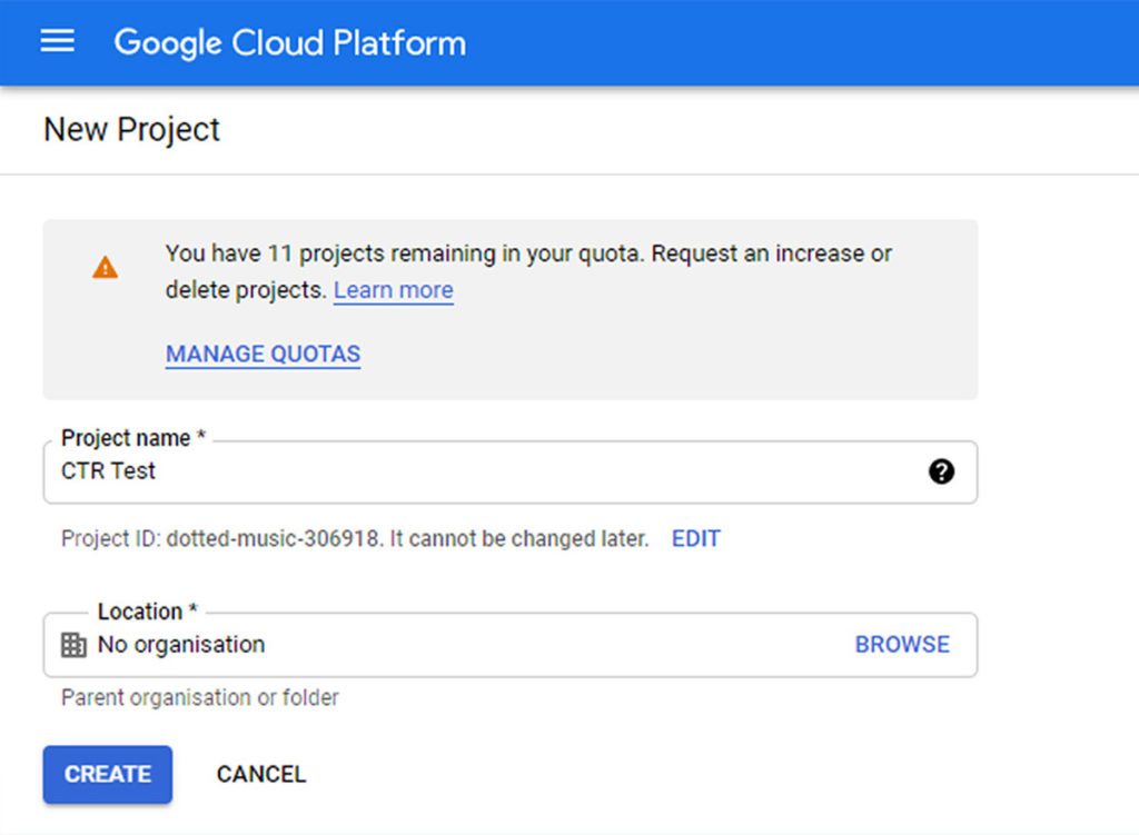 Google Cloud Platform - complete the 'Project name' field